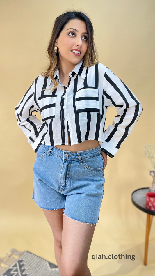 BLACK & WHITE STRIPES COLLARED SHIRT