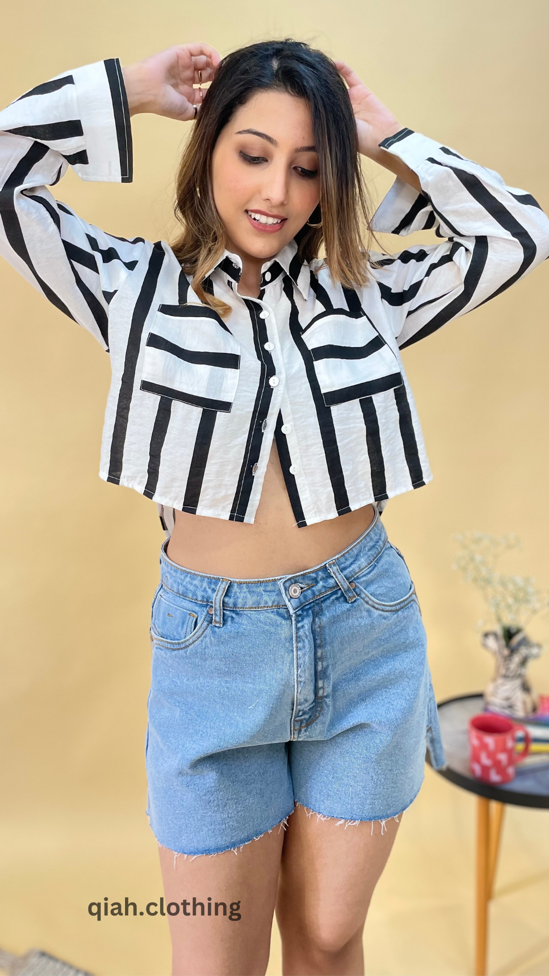 BLACK & WHITE STRIPES COLLARED SHIRT