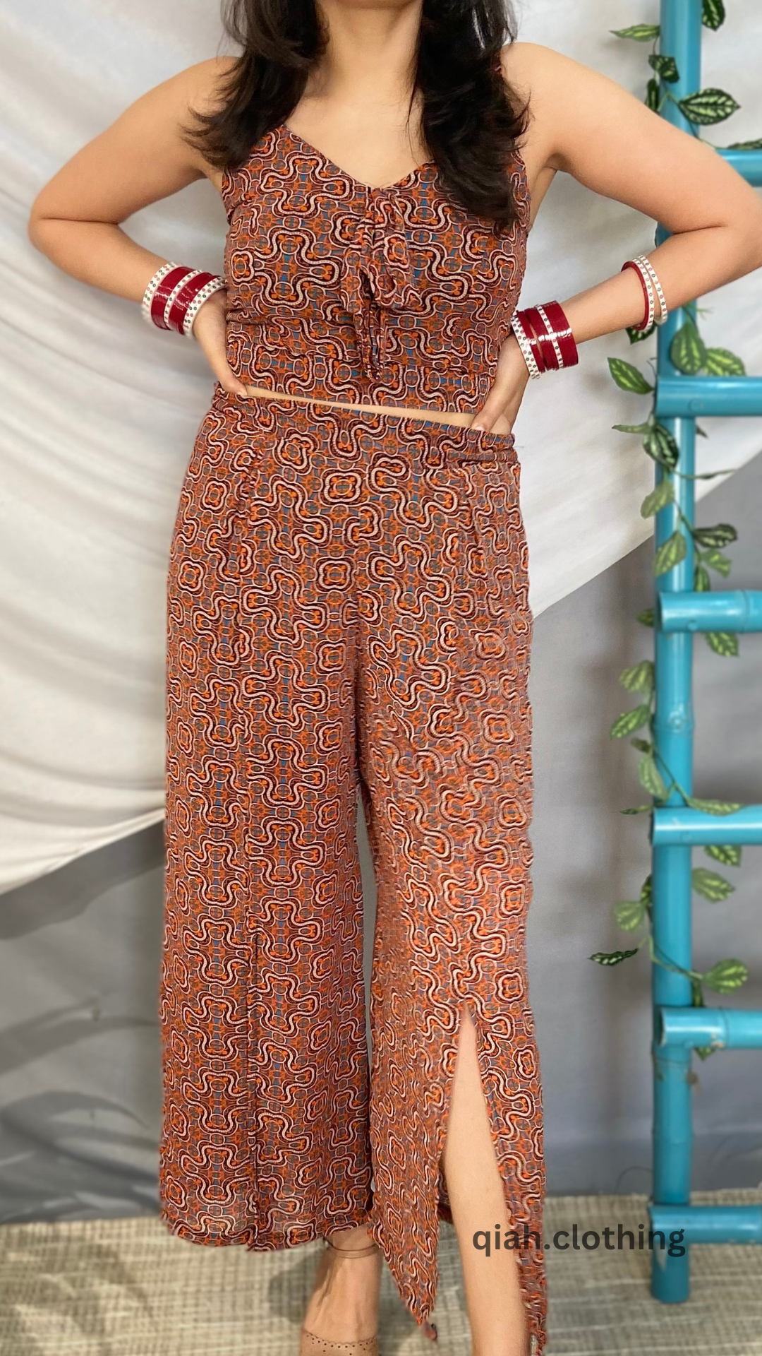 RUST ORANGE DAMASK PRINT COORD SET