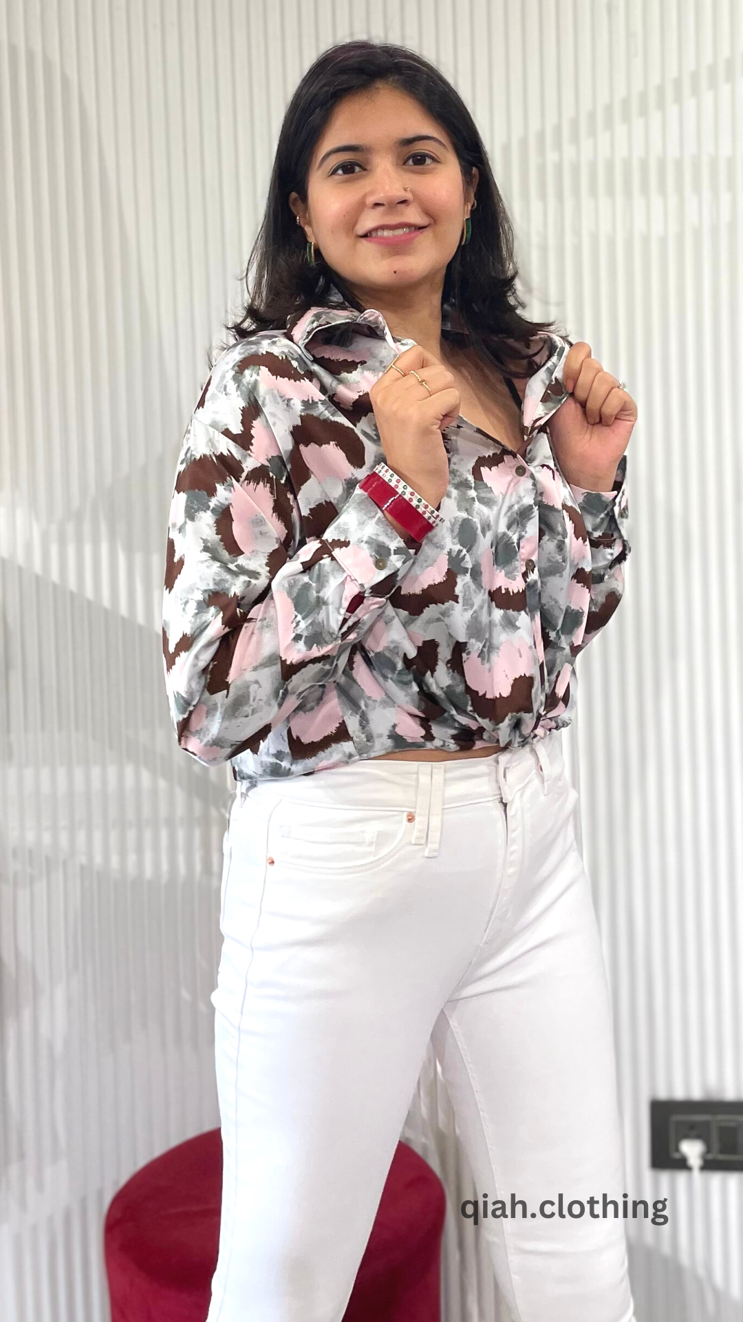 MULTI HUE PRINTED ASYMMETRICAL SHIRT