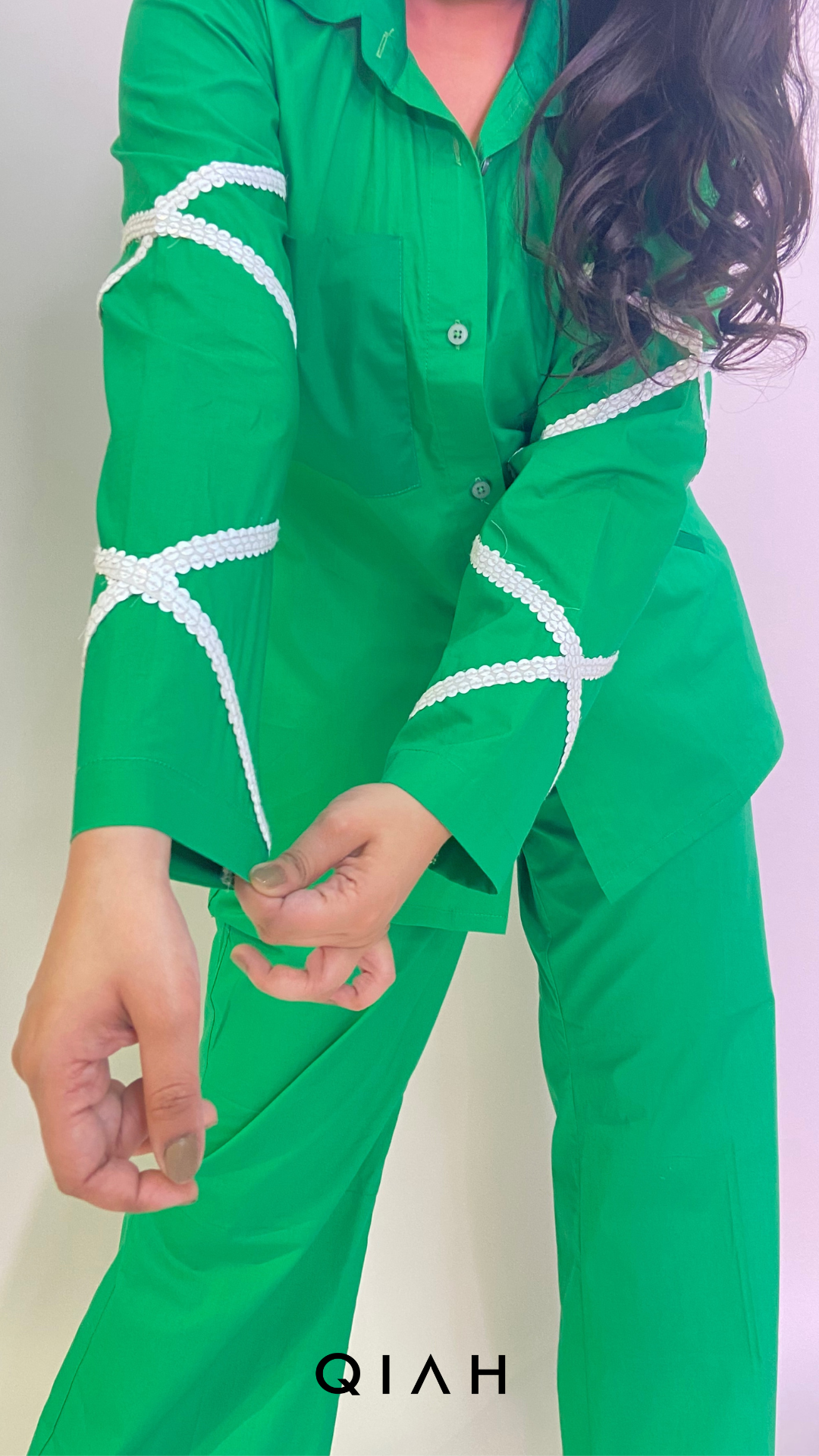 GREEN SHIRT STYLE COORD SET