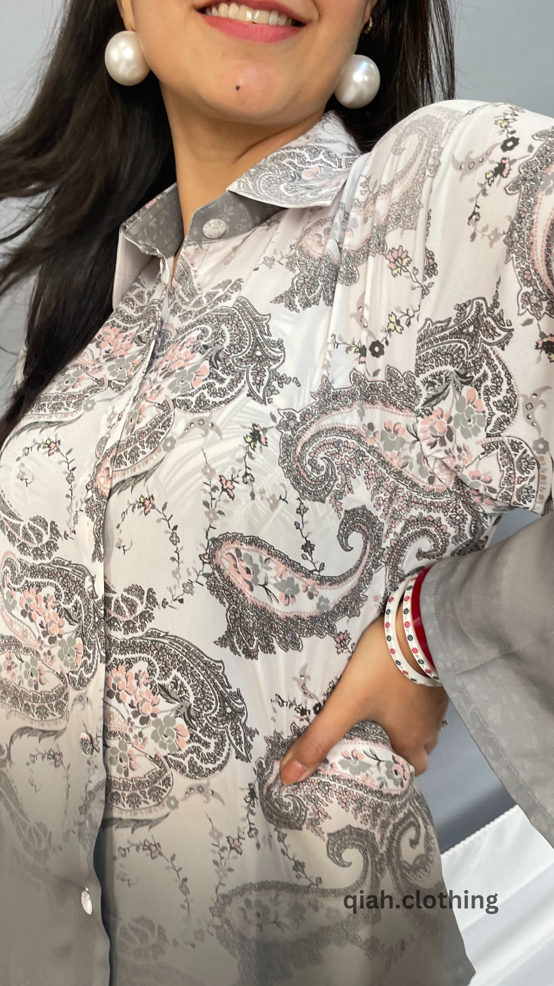 WHITE PAISLEY PRINT SHIRT STYLE COORD SET