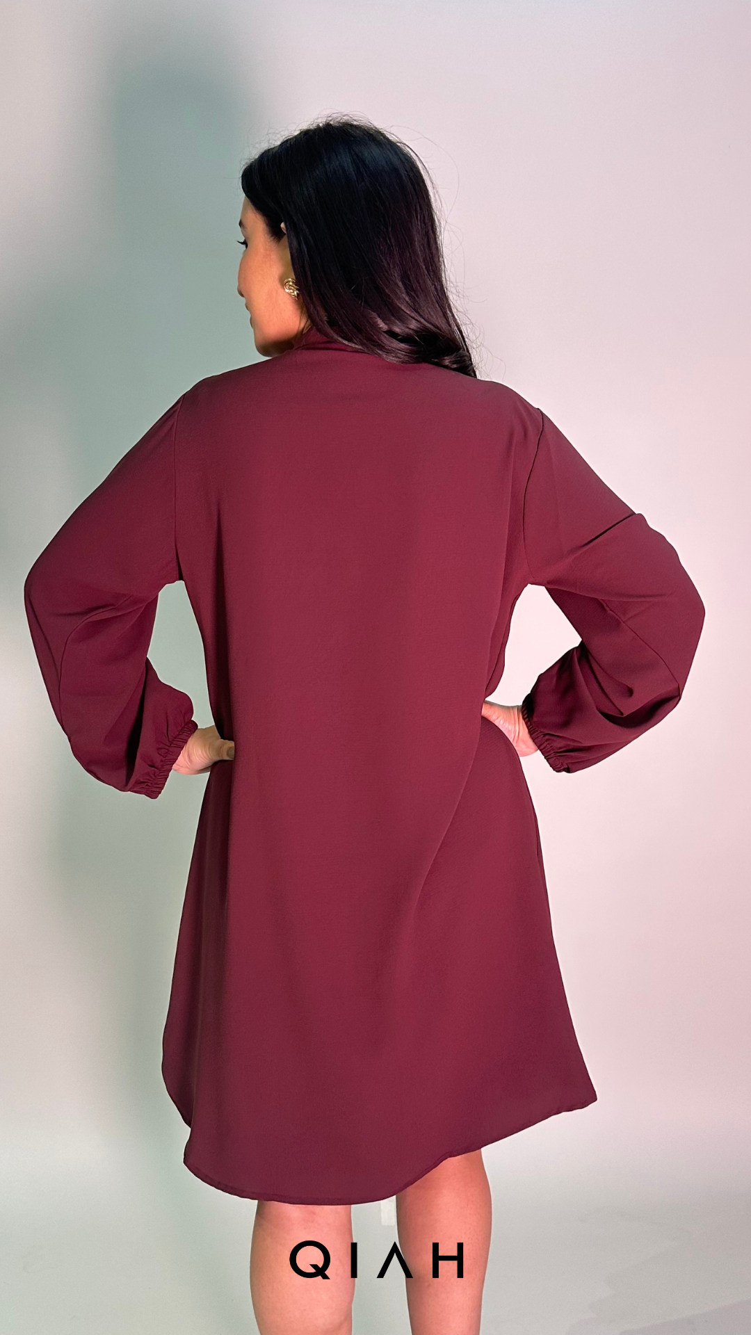 WINE FRONT PLEATED BUTTON DOWN DRESS