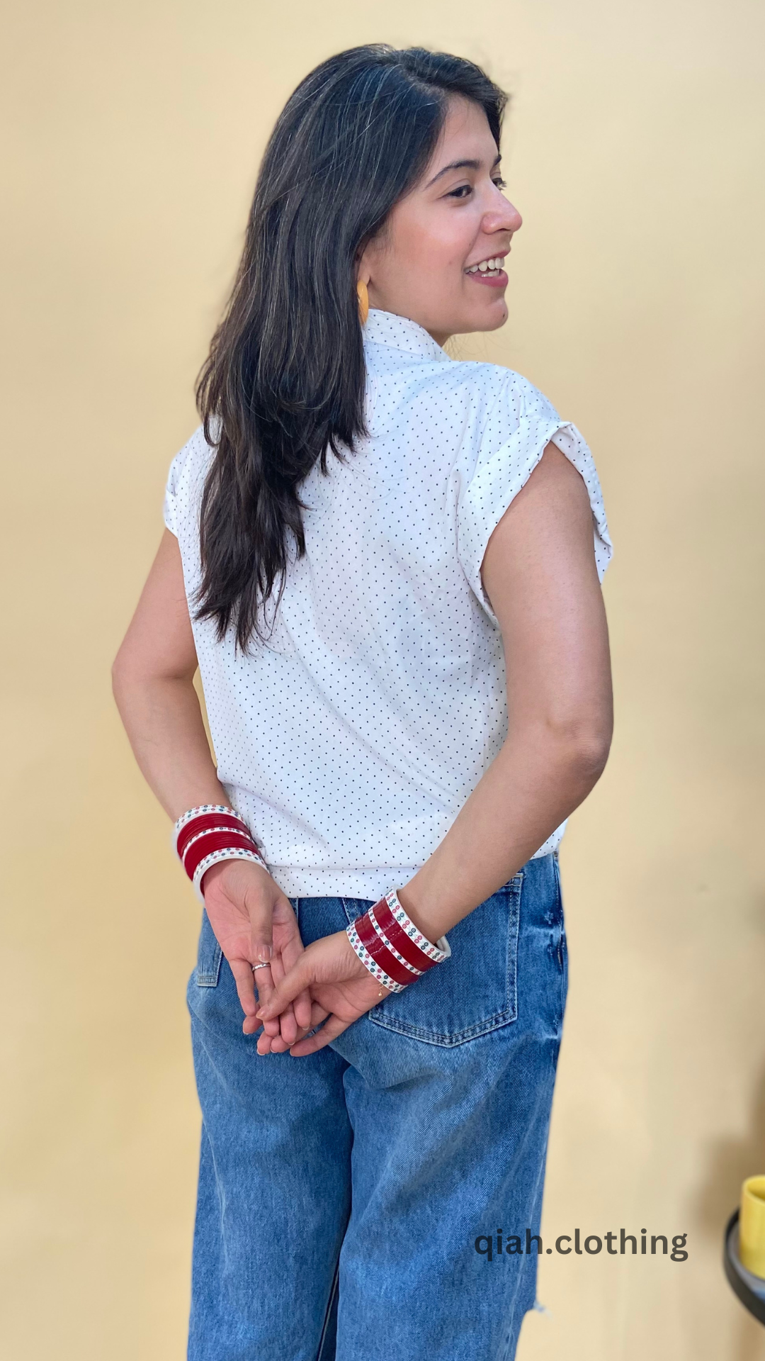 WHITE POLKA DOT PRINT TOP