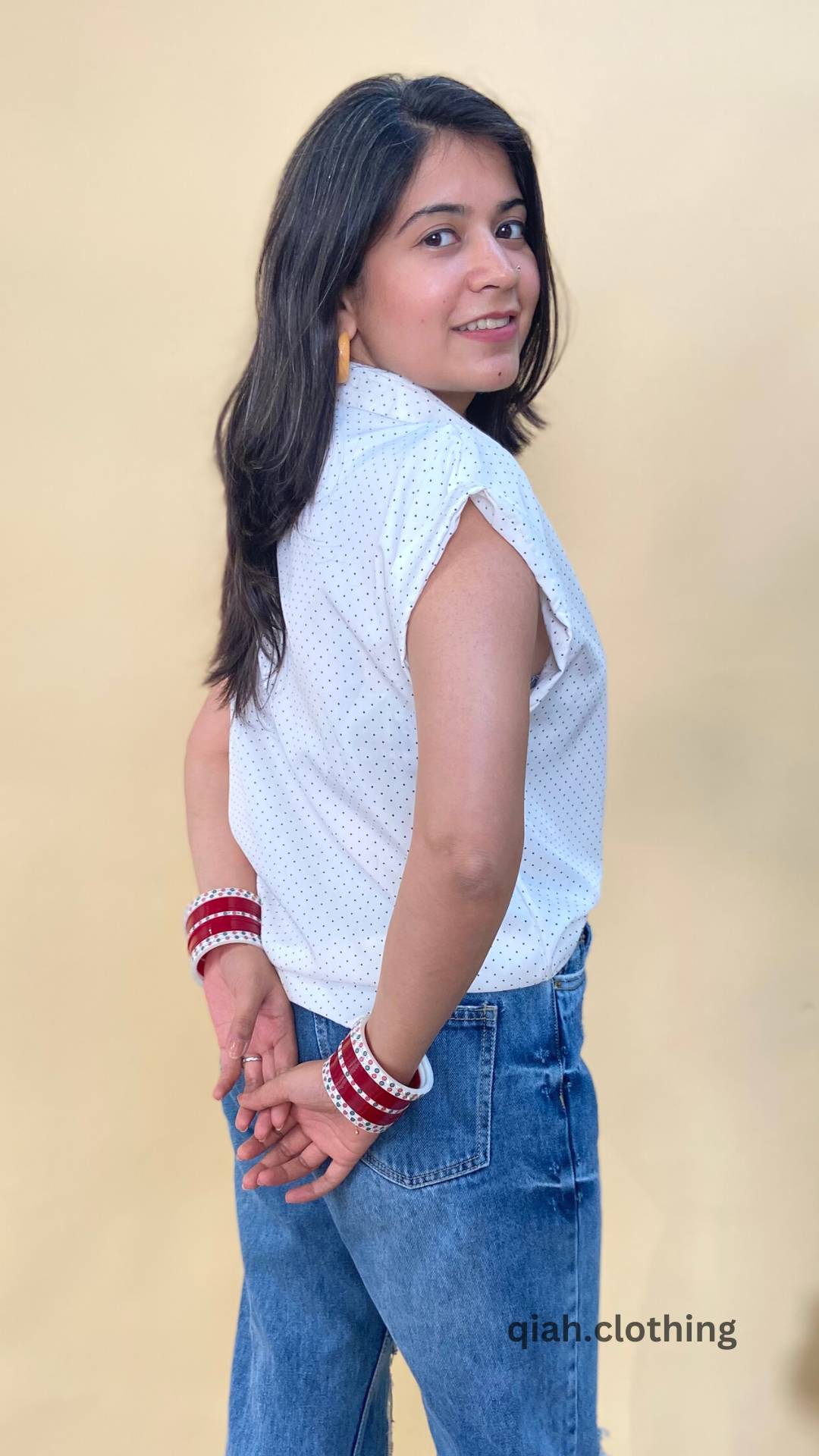 WHITE POLKA DOT PRINT TOP