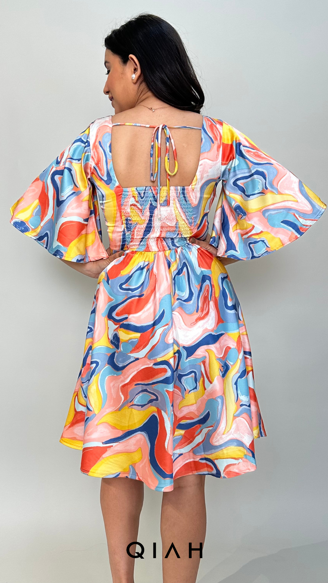 MULTI HUE PRINTED KNEE LENGTH DRESS