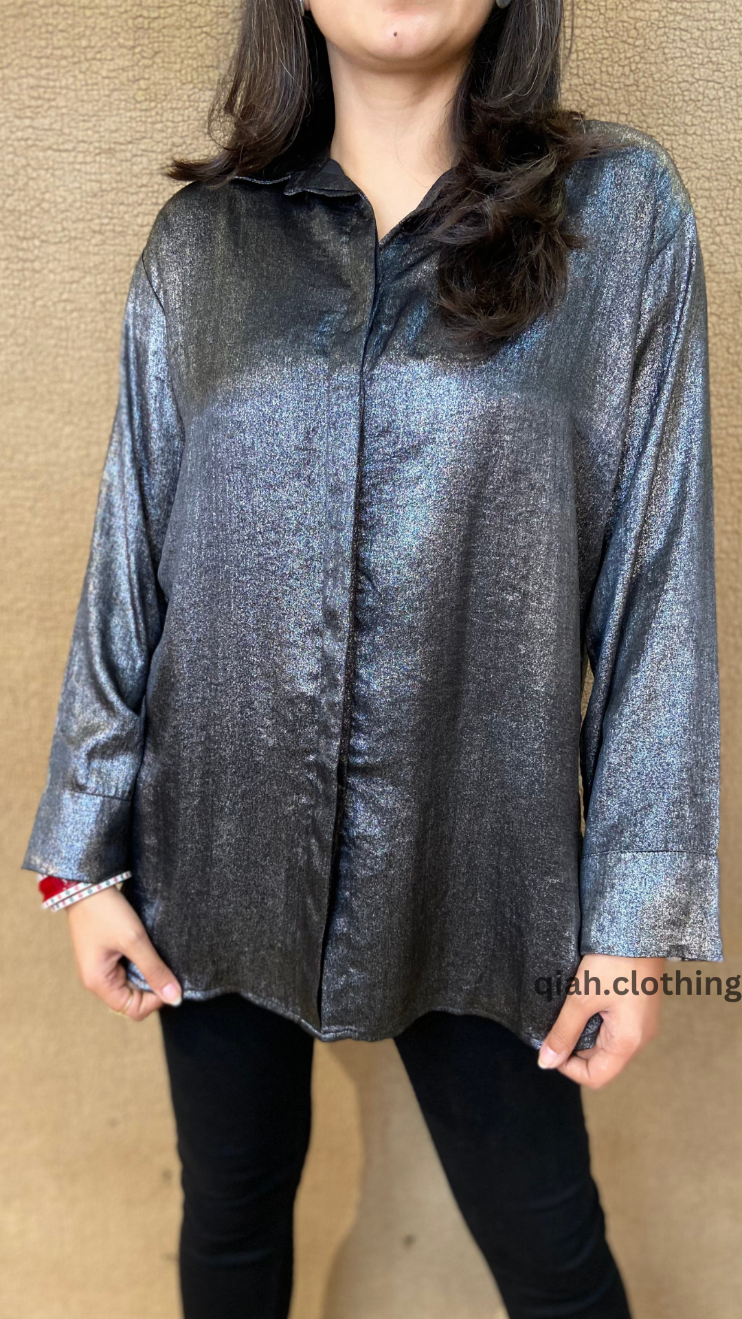 BLACK SHIMMER LONG SHIRT