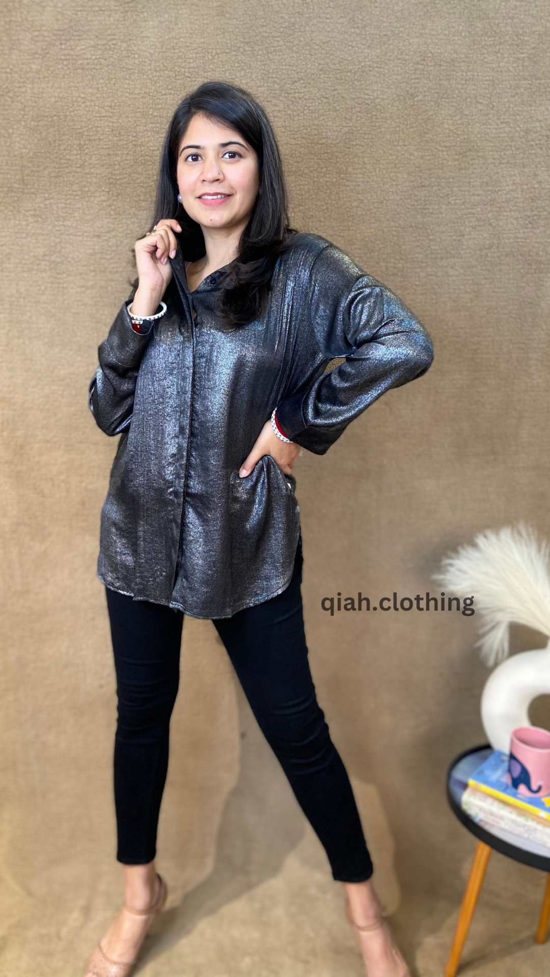 BLACK SHIMMER LONG SHIRT