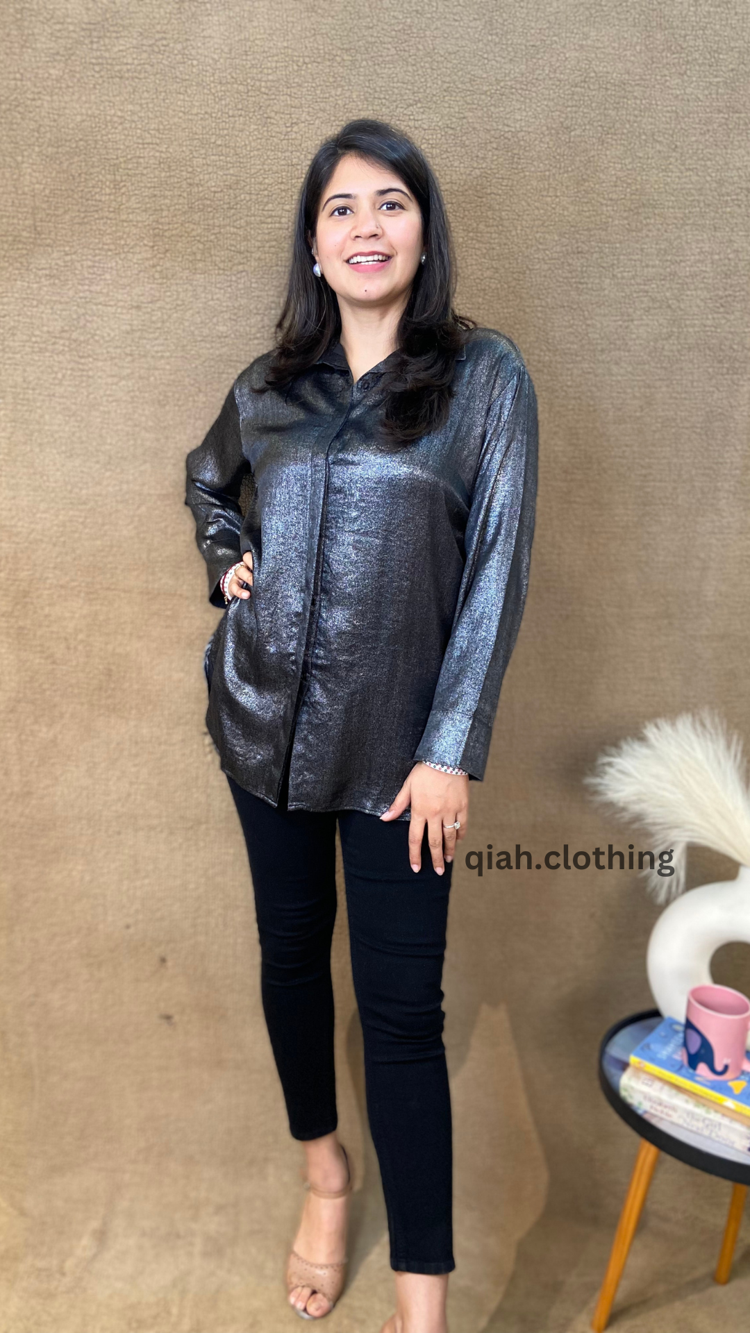 BLACK SHIMMER LONG SHIRT