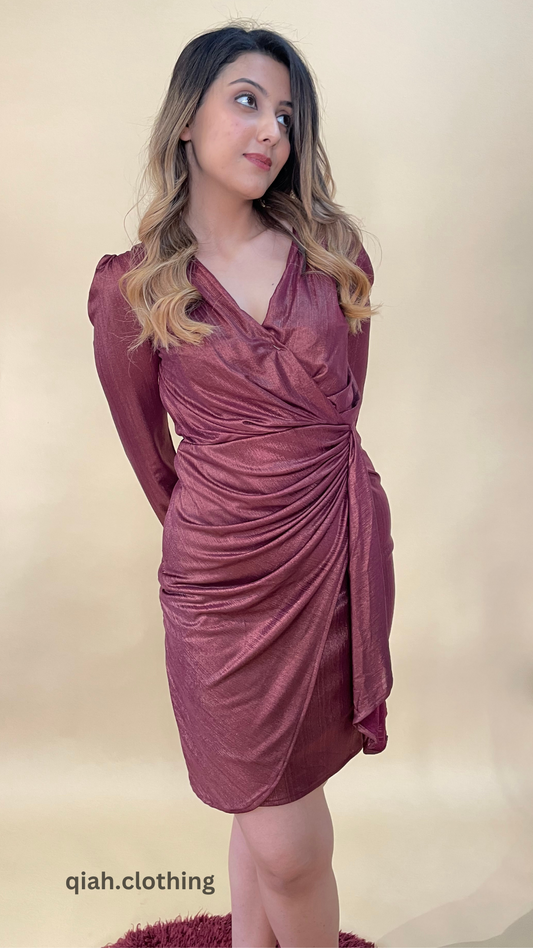 MAROON SHIMMER DRAPE DRESS