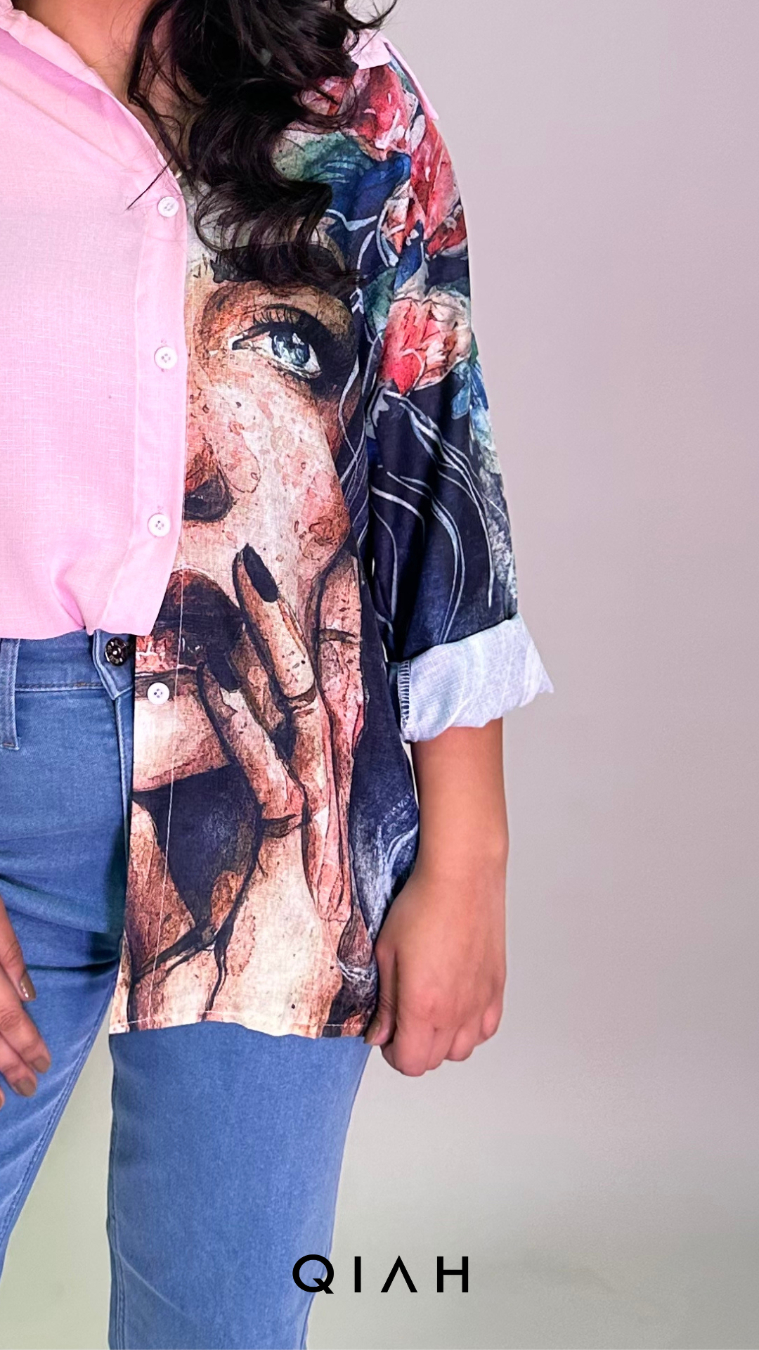 PINK ONE SIDED PRINTED BUTTON DOWN SHIRT