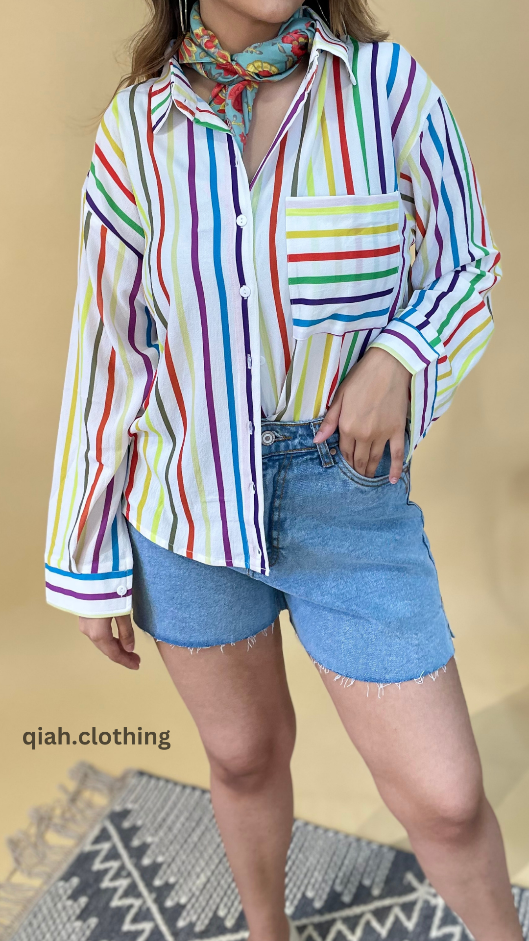 MULTI HUE STRIPES COLLARED SHIRT