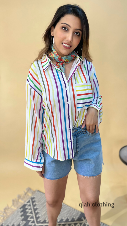 MULTI HUE STRIPES COLLARED SHIRT