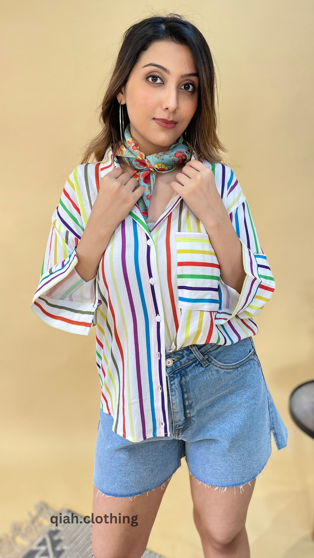 MULTI HUE STRIPES COLLARED SHIRT